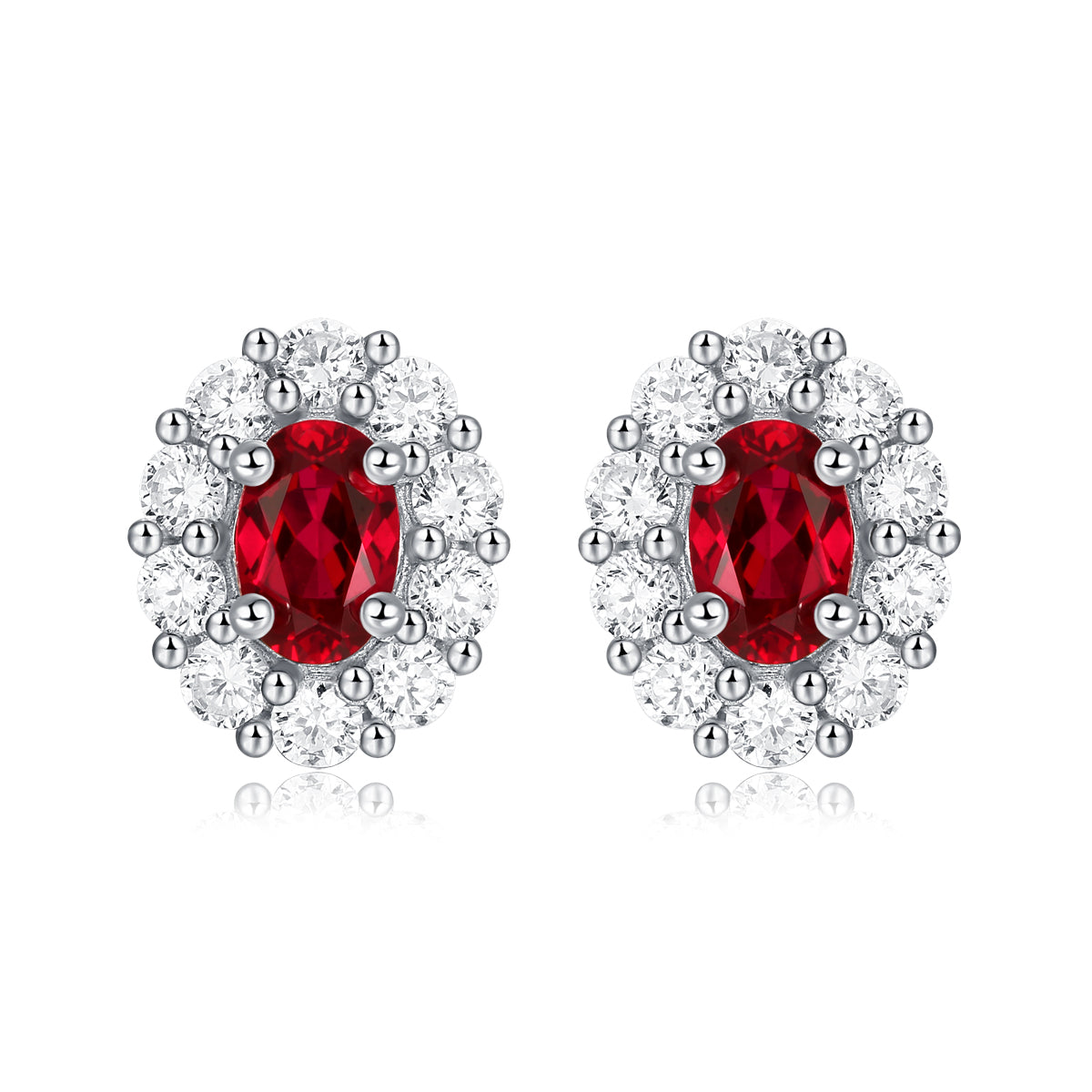 LANjewels Halo Oval Lab Created Ruby Stud Earrings (1.0 ct.tw.)