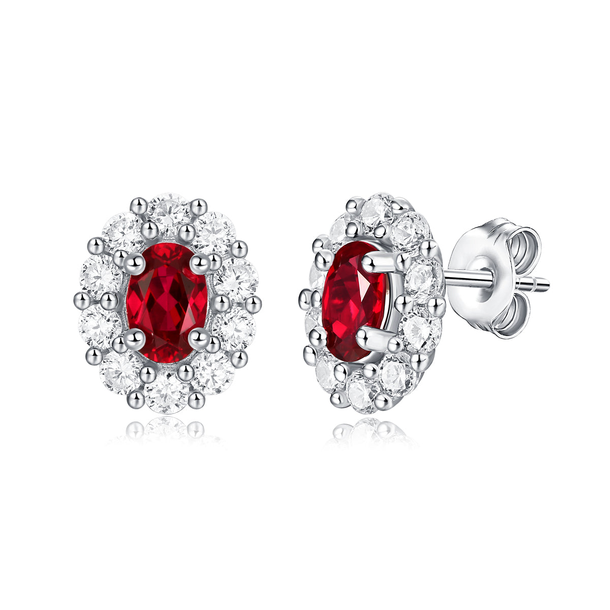 LANjewels Halo Oval Lab Created Ruby Stud Earrings (1.0 ct.tw.)