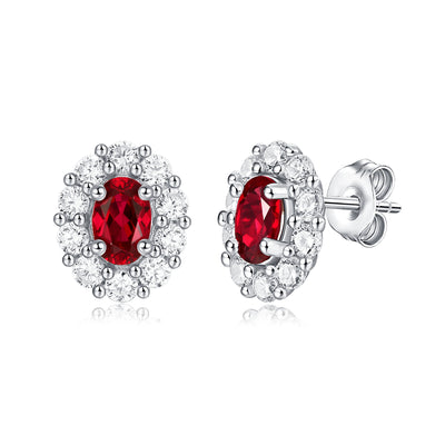 LANjewels Halo Oval Lab Created Ruby Stud Earrings (1.0 ct.tw.)