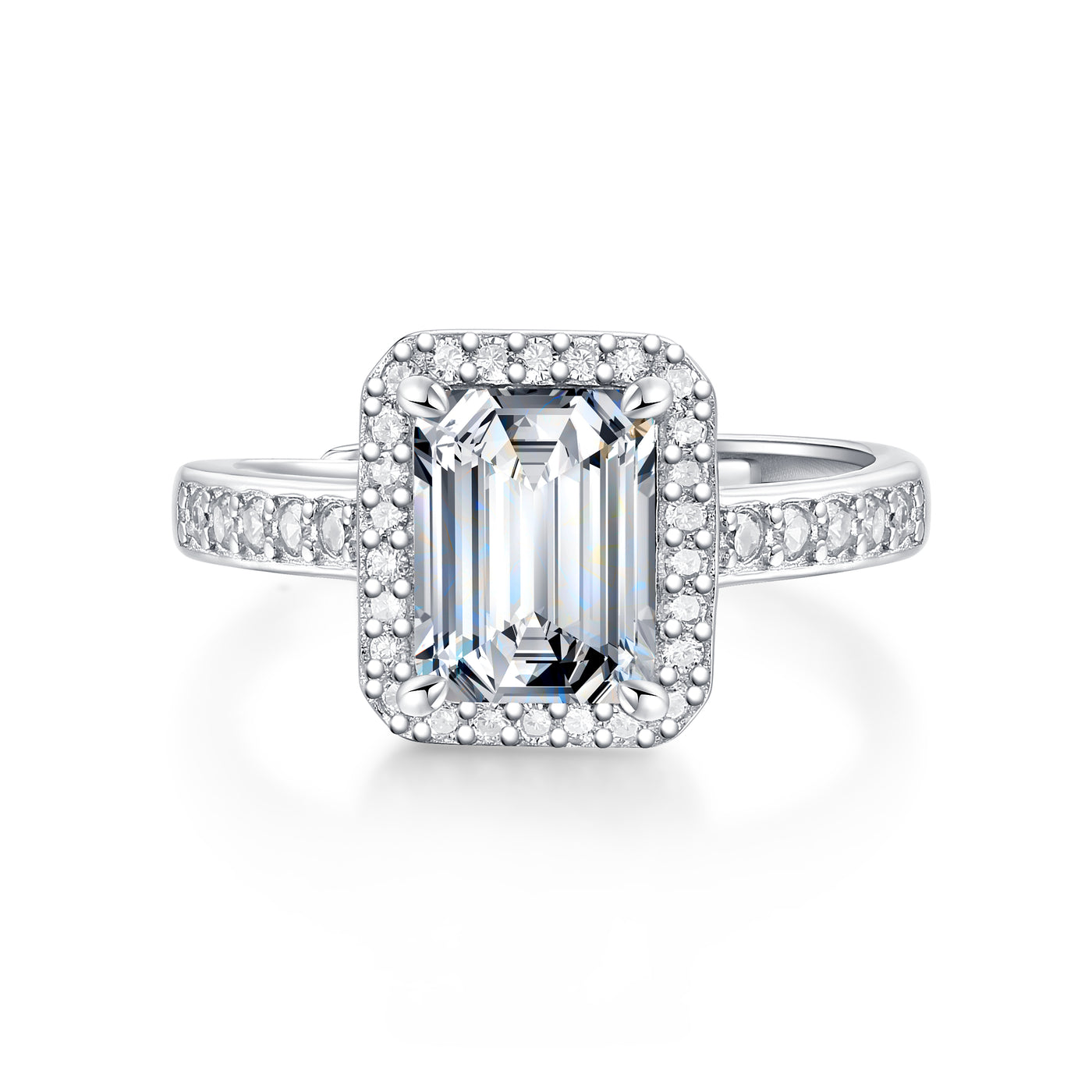 LANjewels Halo Emerald Cut Moissanite Engagement Ring