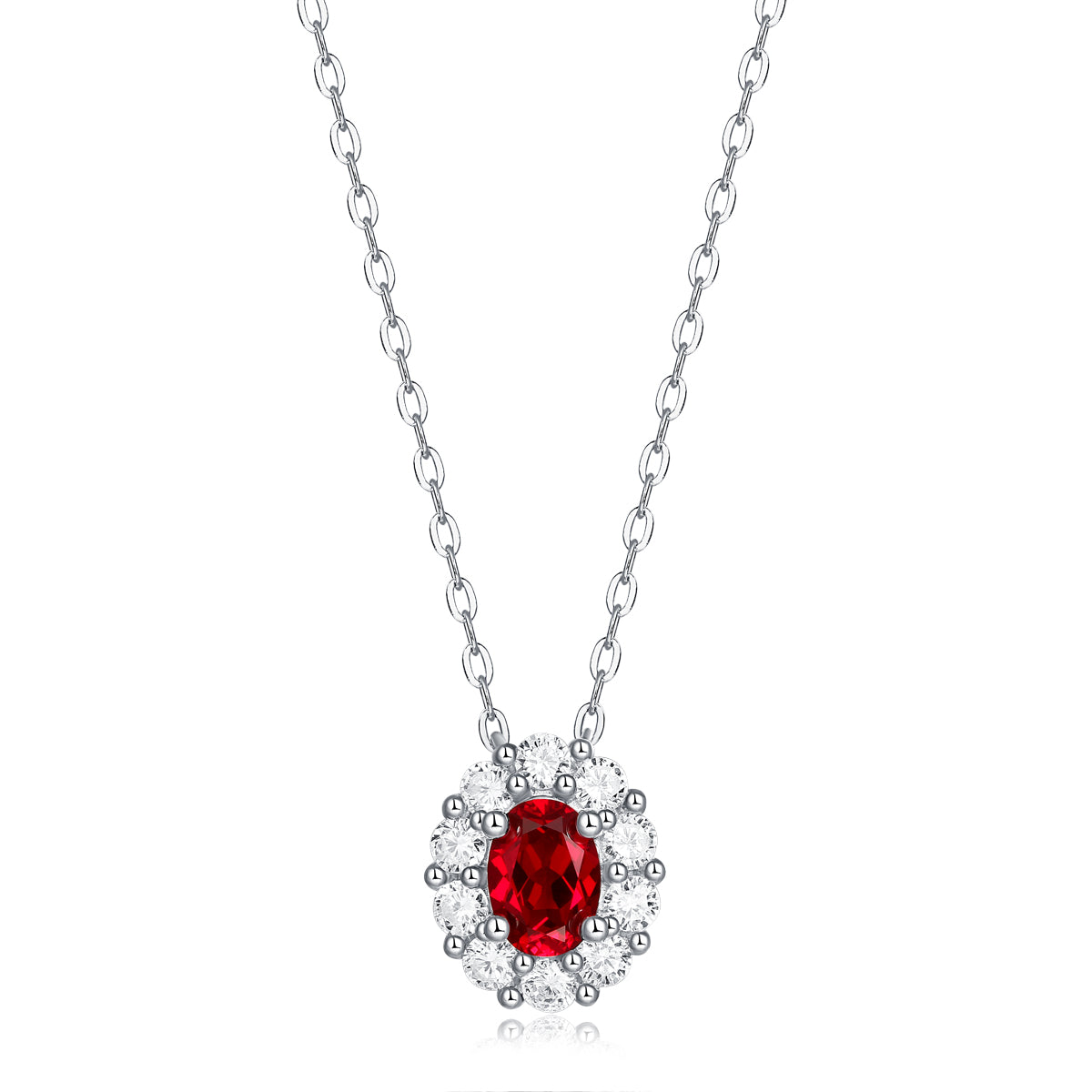 LANjewels Halo Oval Lab Created Ruby Pendant Necklaces 1.0 ct