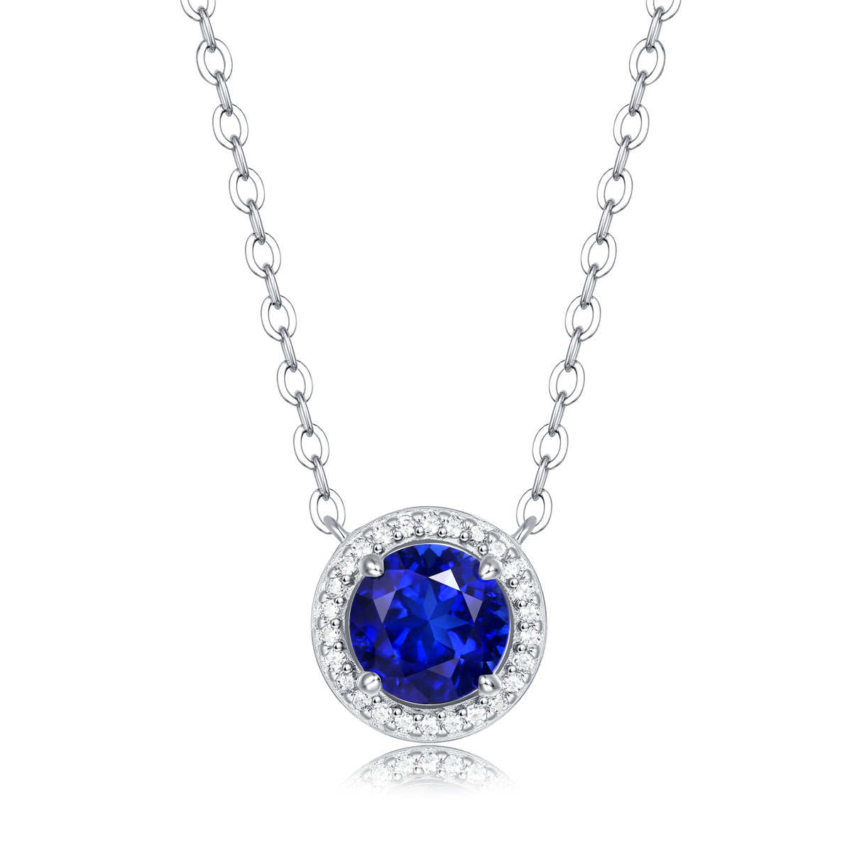 LANjewels Round Halo Lab Created Blue Sapphire Necklaces 1.0 ct