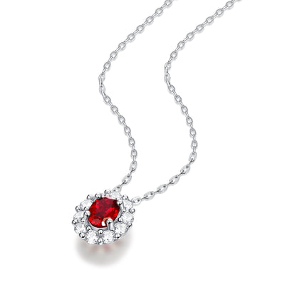 LANjewels Halo Oval Lab Created Ruby Pendant Necklaces 1.0 ct