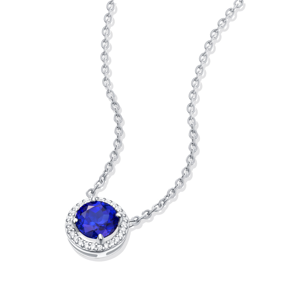 LANjewels Round Halo Lab Created Blue Sapphire Necklaces 1.0 ct