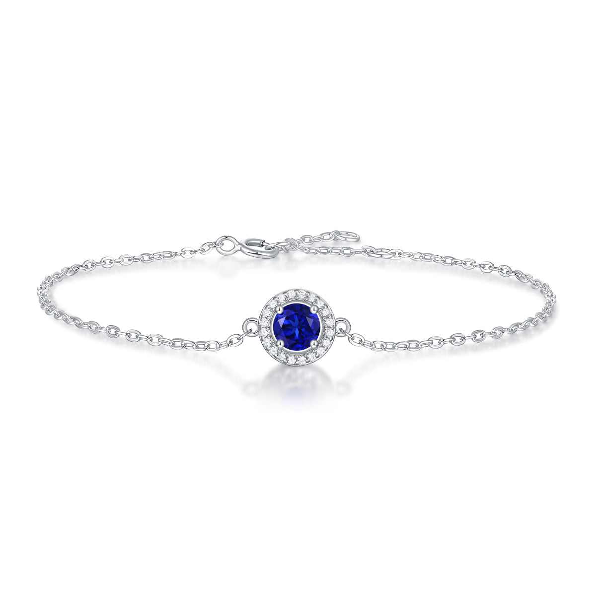 Lanjewels Round Halo Lab Created Blue Sapphire Bracelet 1.0 ct