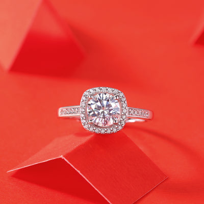 LANjewels Square Halo Moissanite Engagement Ring