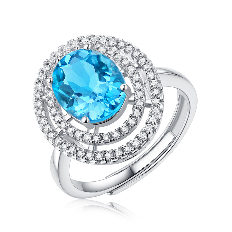 LANjewels Blue Ocean Heart Topaz Ring 3.0 ct