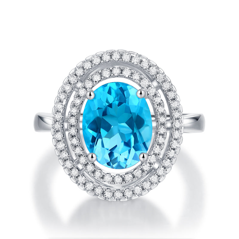 LANjewels Blue Ocean Heart Topaz Ring 3.0 ct