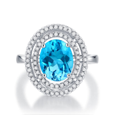 LANjewels Blue Ocean Heart Topaz Ring 3.0 ct