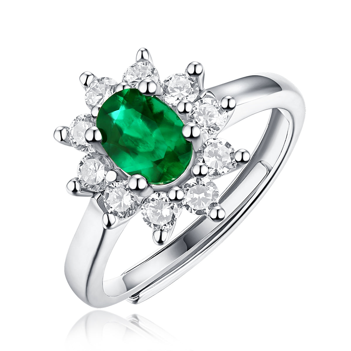 LANjewels Sunflower Halo Oval Emerald Gemstone Ring 1.0 ct