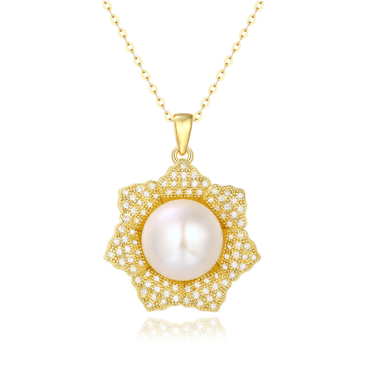 LANjewels Flower Shape Gold Plated Pearl Pendant Necklaces