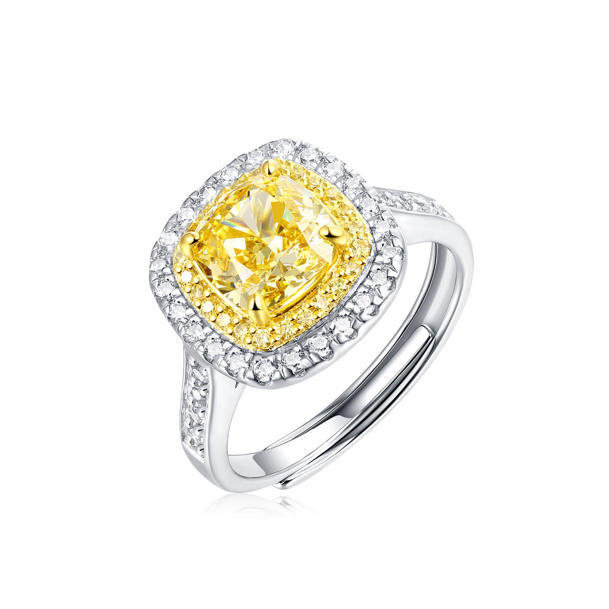 LANjewels Halo Cushion Yellow Lab Grown Diamond Ring 4.3 ct