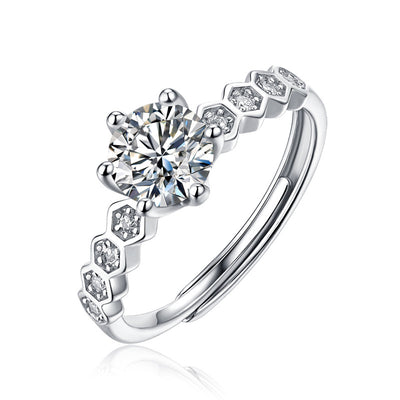 LANjewels Cute Honeycomb Moissanite Engagement Ring