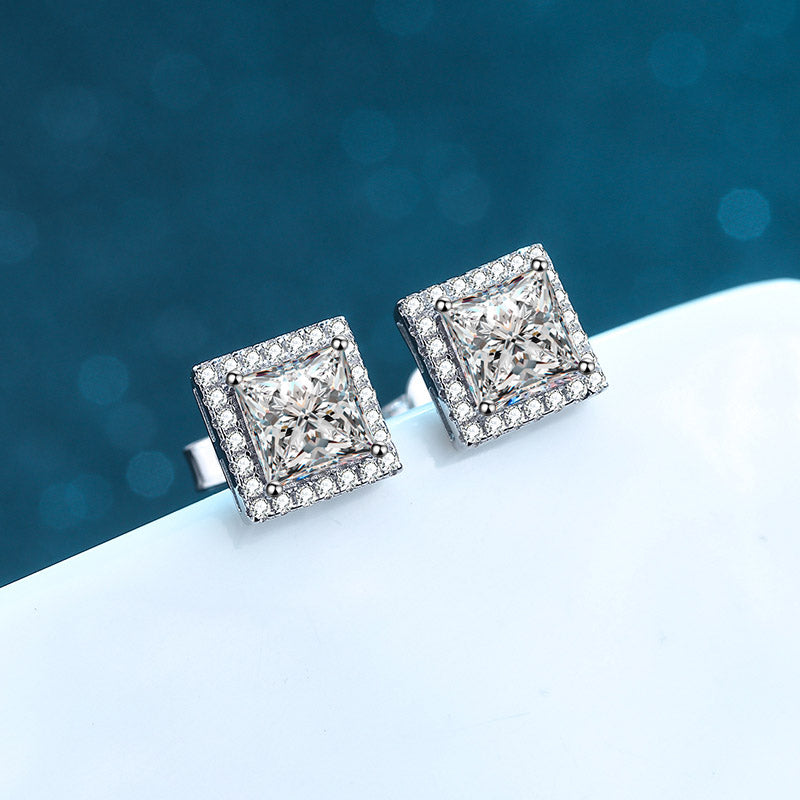 LANjewels Princess Four-Prong Moissanite Stud Earrings