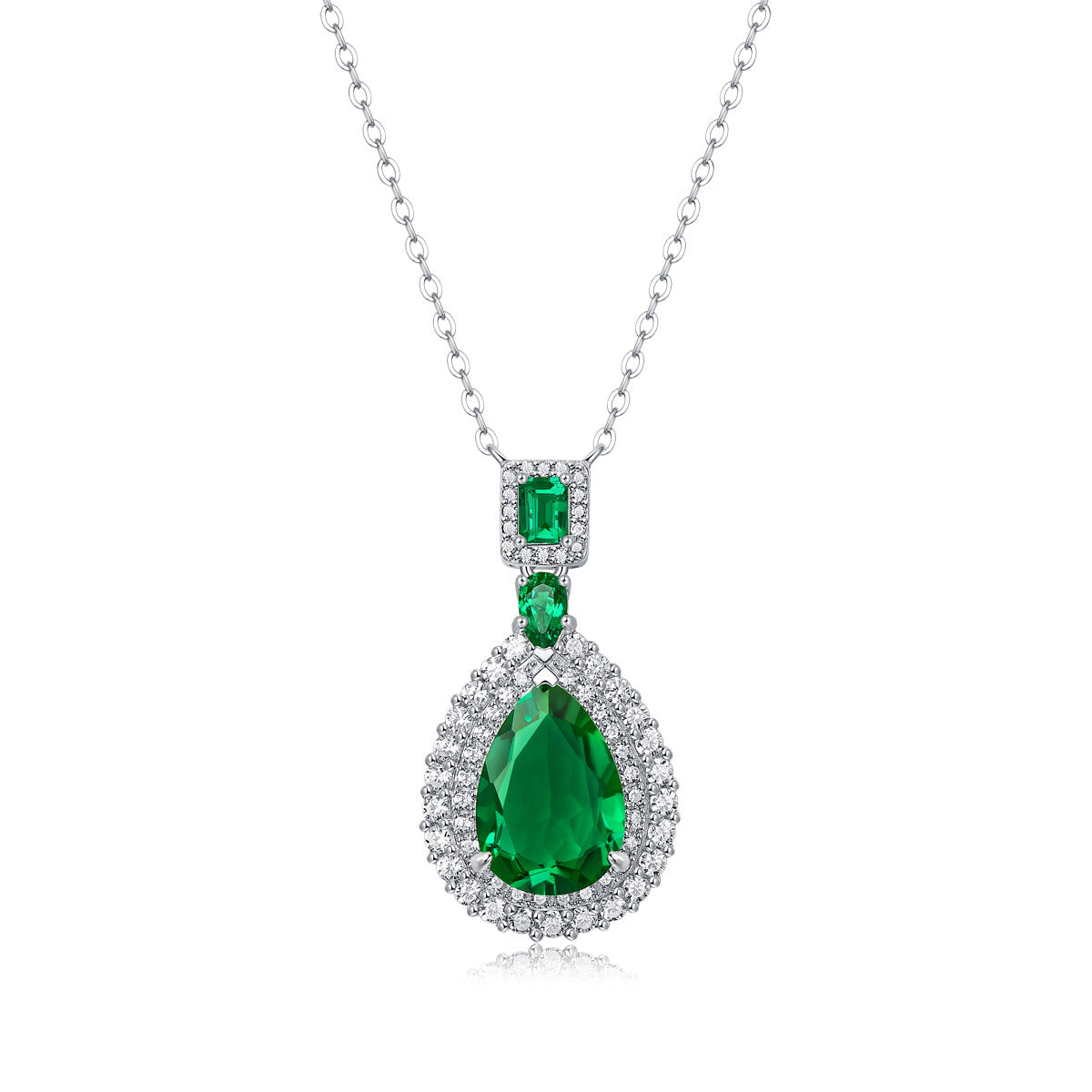 LANjewels Pear Shape Emerald Pendant Necklaces 5.0 ct