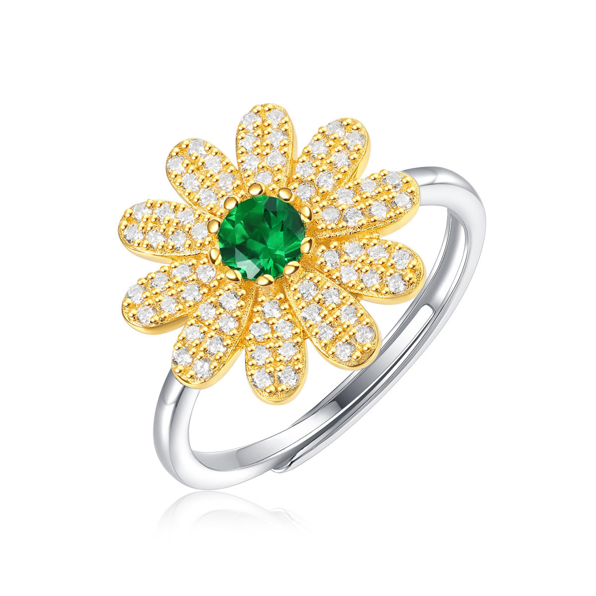 LANjewels Daisy Flower Emerald Gemstone Ring