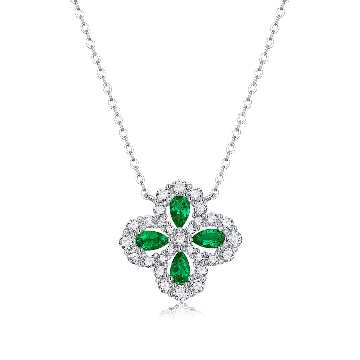 LANjewels Lucky Clover Heart Emerald Pendant Necklaces