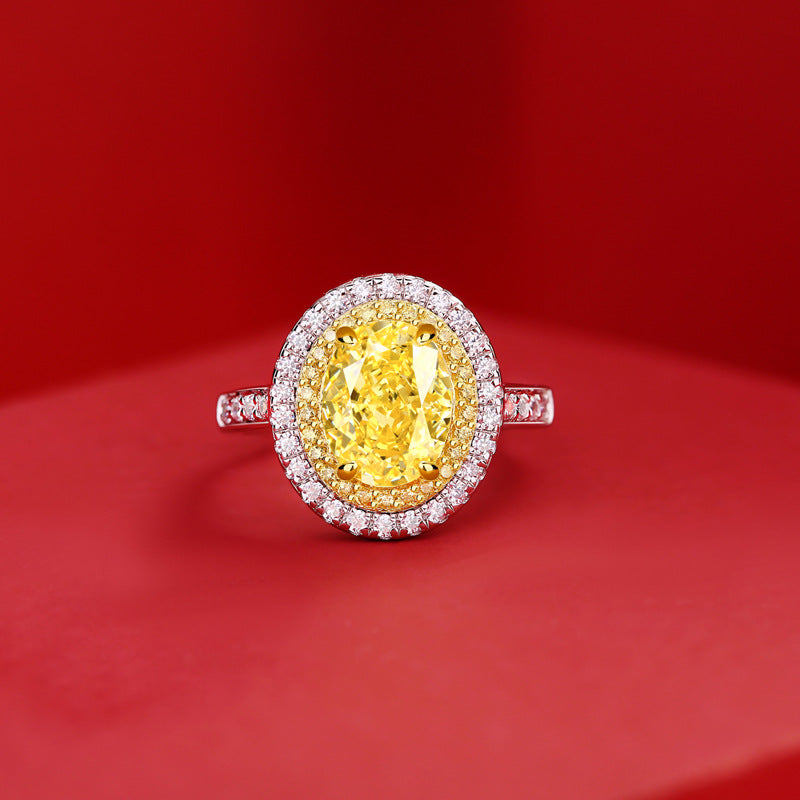 LANjewels Egg Shape Yellow Lab Grown Diamond Ring 4.0 ct