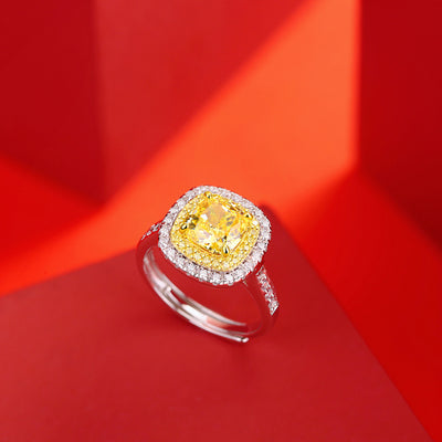 LANjewels Halo Cushion Yellow Lab Grown Diamond Ring 4.3 ct