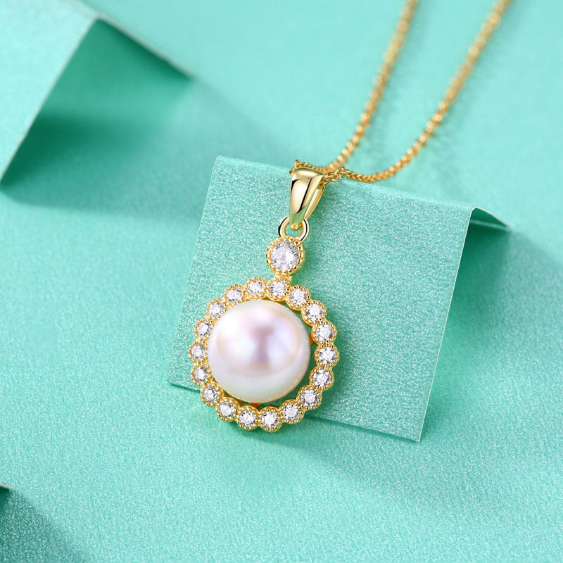 LANjewels Halo Gold Plated Pearl Pendant Necklaces