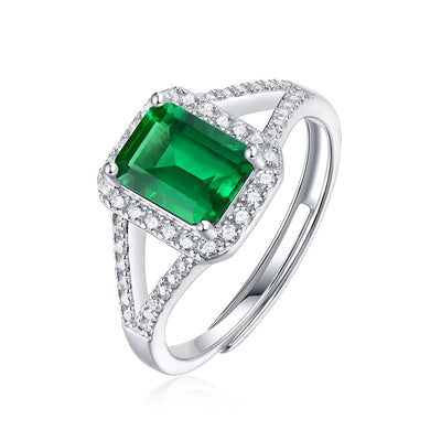 LANjewels Luxury Halo Y-Arm Emerald Gemstone Ring 1.5 ct