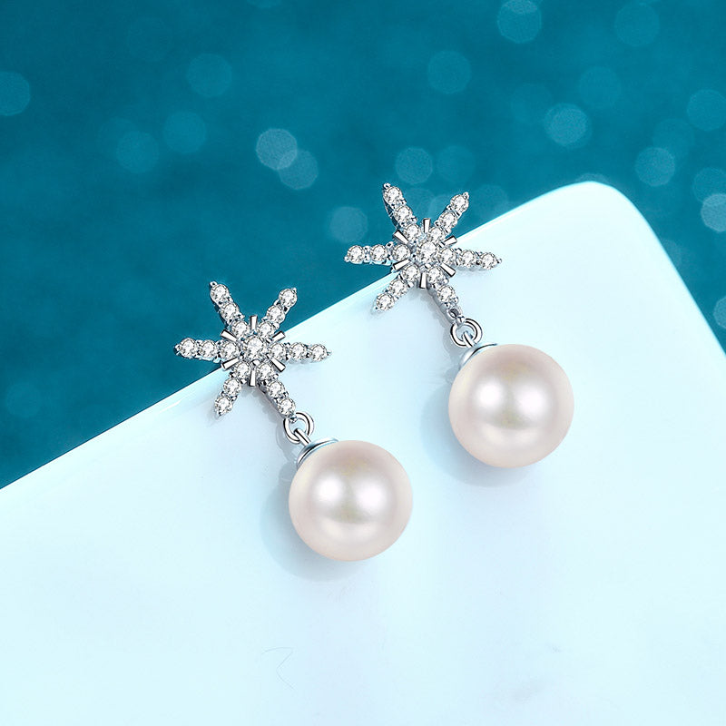 LANjewels Snowflake Moissanite Pearl Drop Earrings (0.25 ct.tw.)