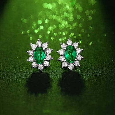 Lanjewels Sunflower Oval Emerald Stud Earrings (2.0 ct. tw.)