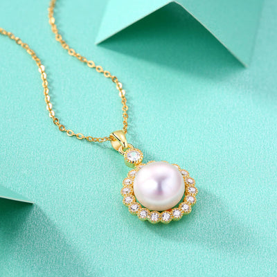 LANjewels Halo Gold Plated Pearl Pendant Necklaces