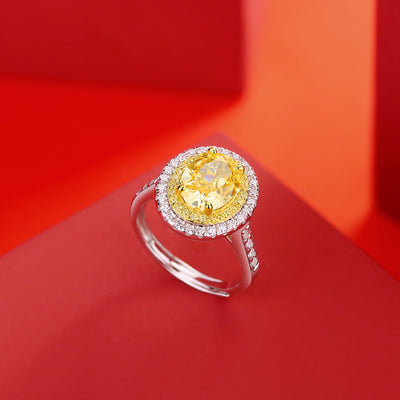 LANjewels Egg Shape Yellow Lab Grown Diamond Ring 4.0 ct