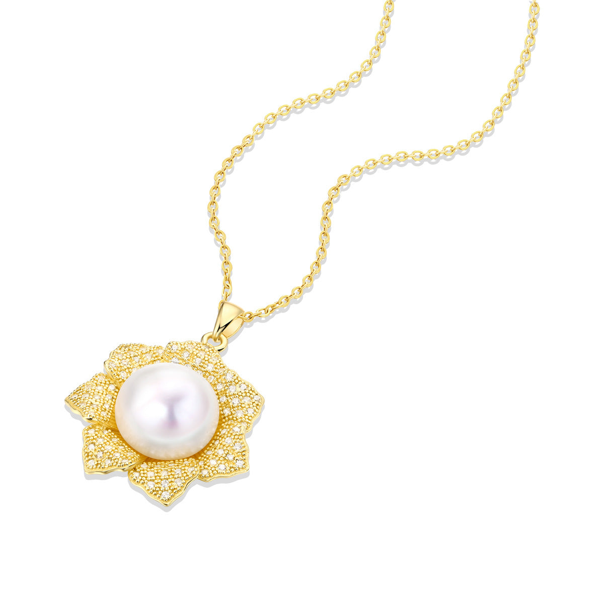 LANjewels Flower Shape Gold Plated Pearl Pendant Necklaces