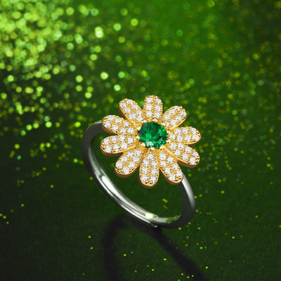 LANjewels Daisy Flower Emerald Gemstone Ring