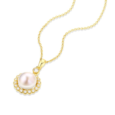 LANjewels Halo Gold Plated Pearl Pendant Necklaces