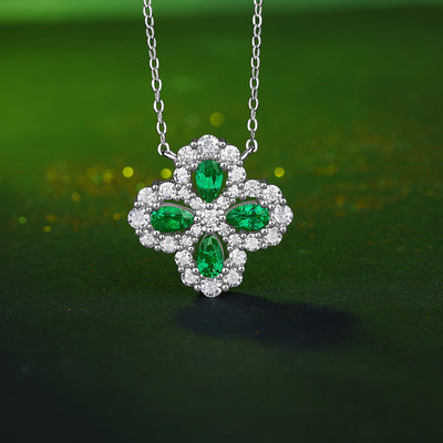 LANjewels Lucky Clover Heart Emerald Pendant Necklaces