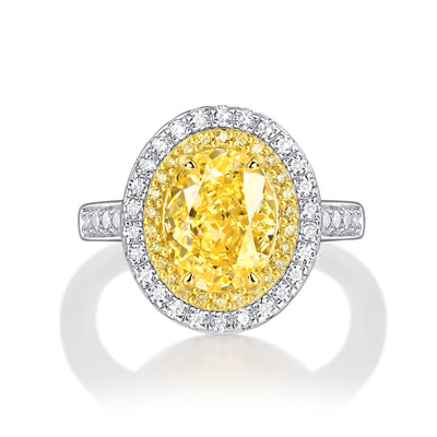 LANjewels Egg Shape Yellow Lab Grown Diamond Ring 4.0 ct