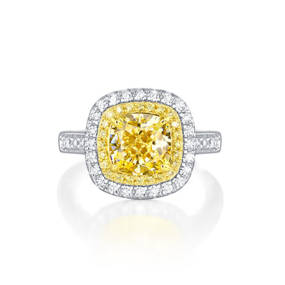 LANjewels Halo Cushion Yellow Lab Grown Diamond Ring 4.3 ct