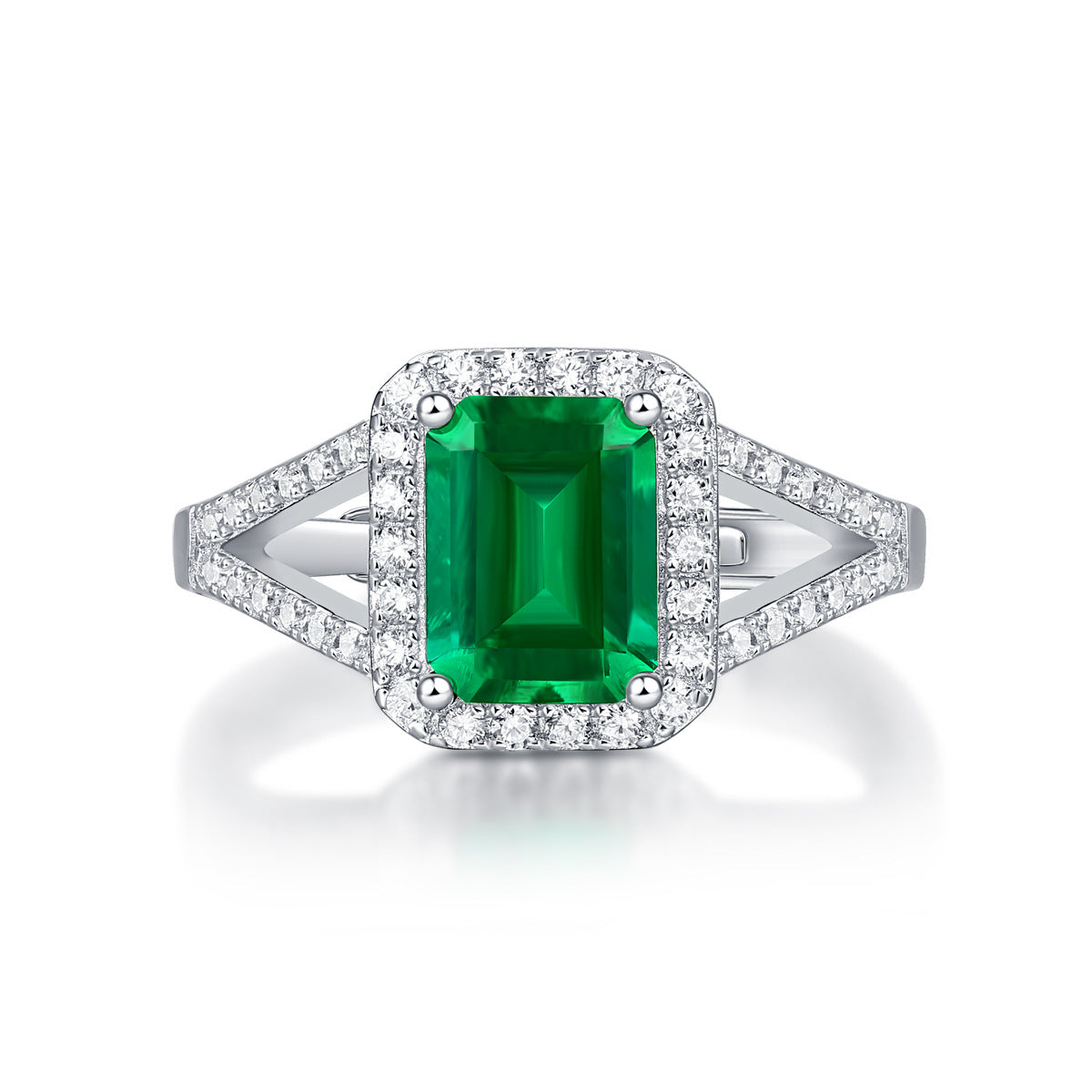 LANjewels Luxury Halo Y-Arm Emerald Gemstone Ring 1.5 ct