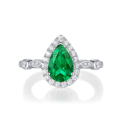 LANjewels Pear Shape Emerald Gemstone Ring 1.5 ct