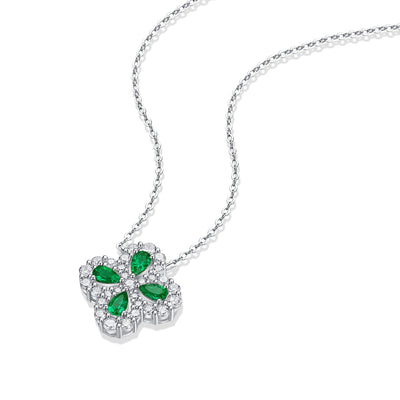 LANjewels Lucky Clover Heart Emerald Pendant Necklaces