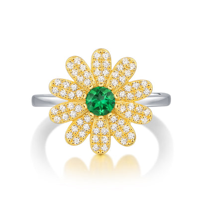 LANjewels Daisy Flower Emerald Gemstone Ring