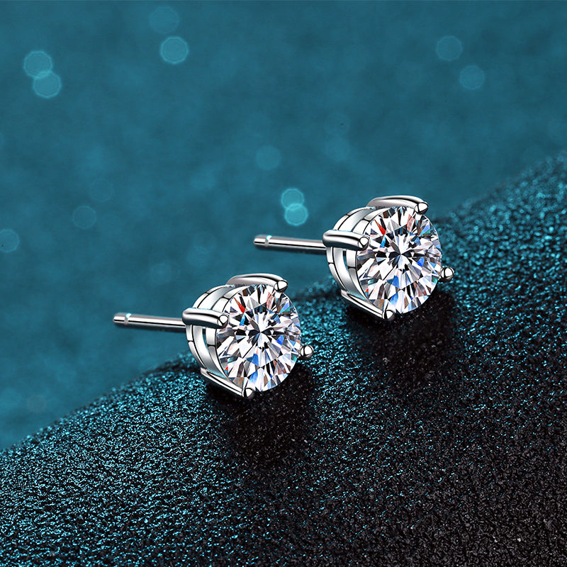 LANjewels Basket Setting Four-Prong Moissanite Stud Earrings