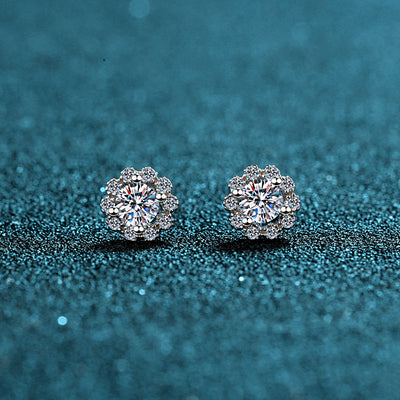 LANjewels Round Cut Flower Moissanite Stud Earrings