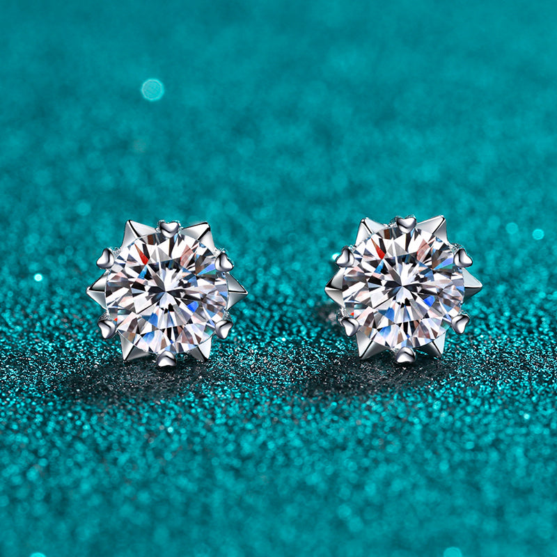 LANjewels Snowflake Love Moissanite Stud Earrings