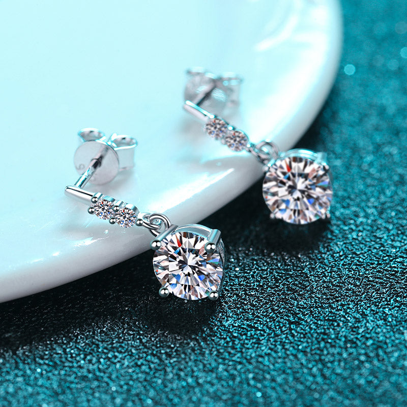 LANjewels Four-Prong Moissanite Drop Earrings