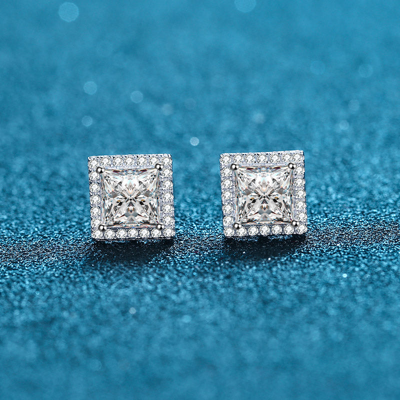 LANjewels Princess Four-Prong Moissanite Stud Earrings