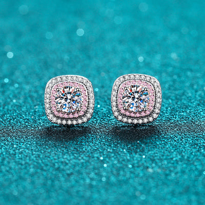 LANjewels Pink Halo Cushion Cut Moissanite Stud Earrings (1.0 ct.tw.)