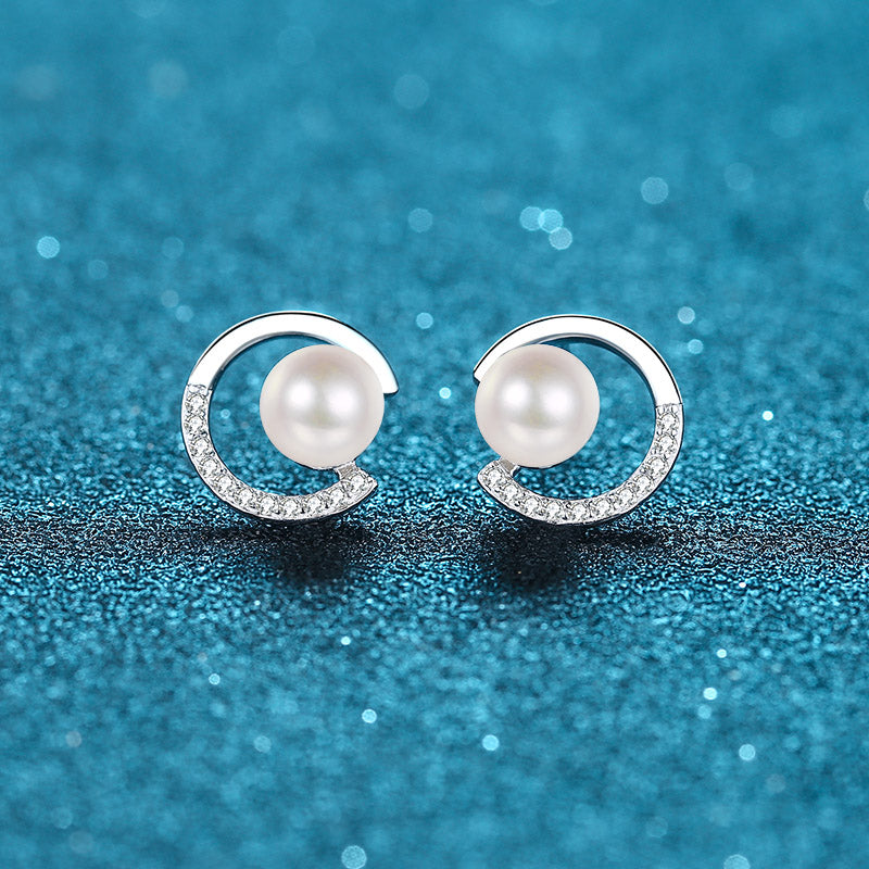 LANjewels Elegant Moissanite Pearl Stud Earrings