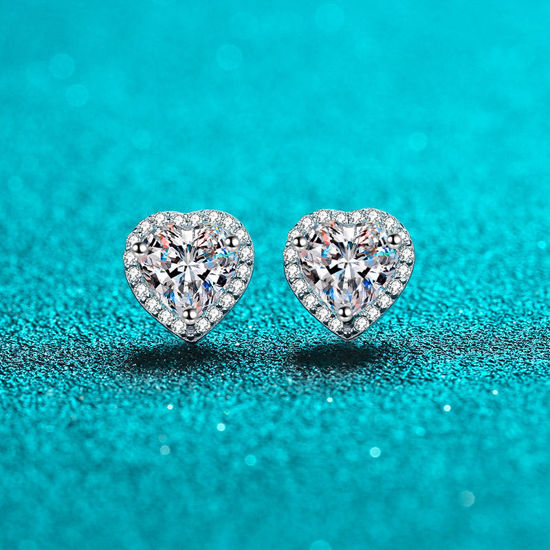 LANjewels Halo Heart Moissanite Stud Earrings