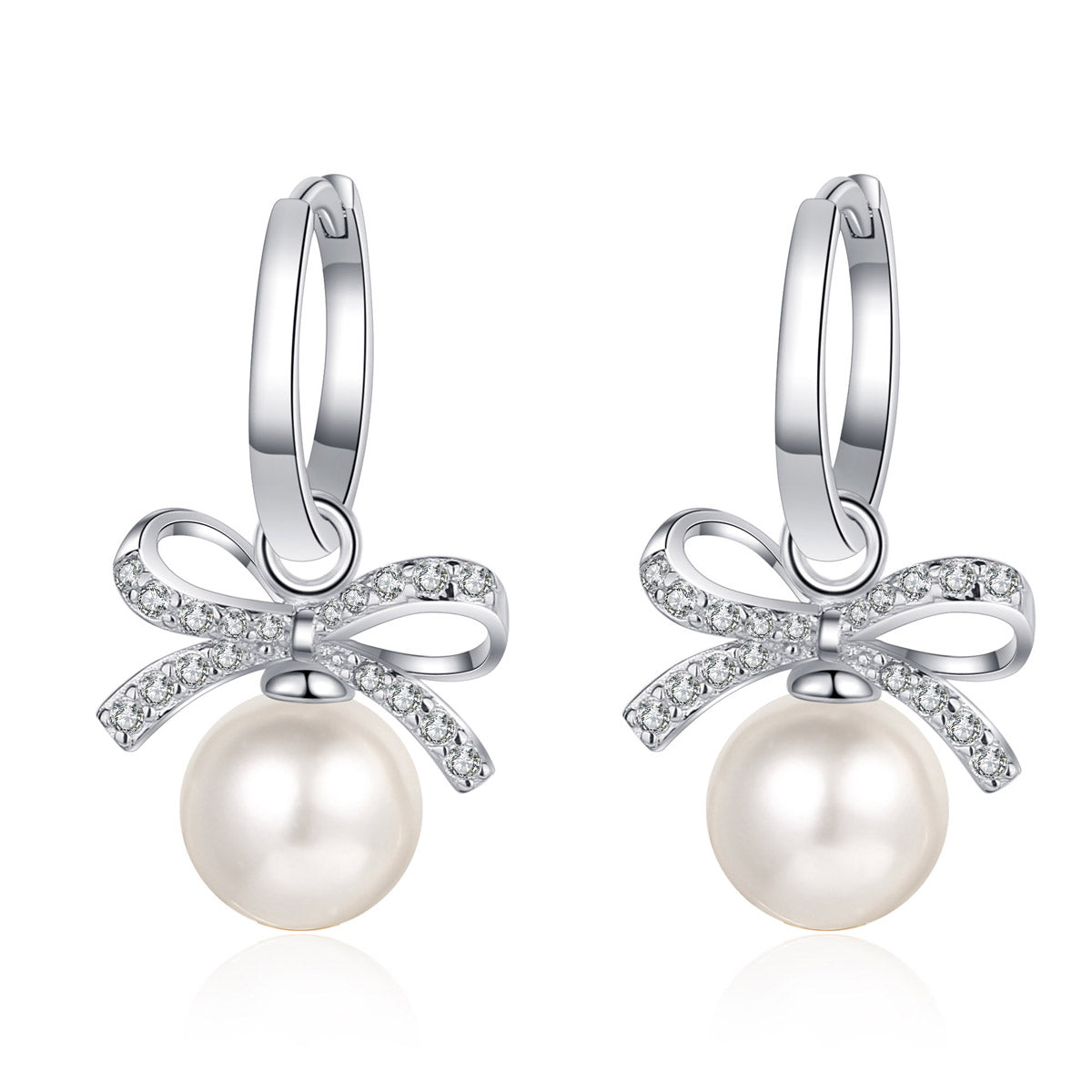 LANjewels Cross Ribbon Moissanite Pearl Drop Earrings