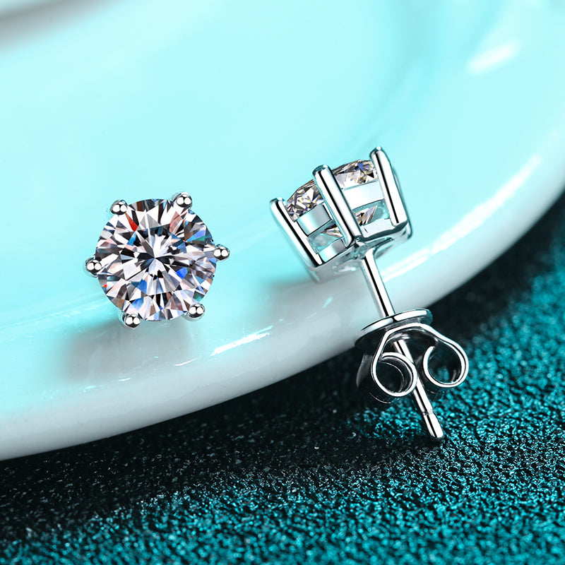 LANjewels Basket Setting Six-Prong Moissanite Stud Earrings