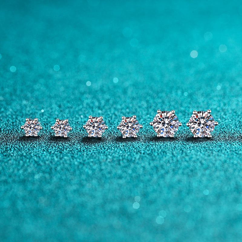 LANjewels Basket Setting Six-Prong Moissanite Stud Earrings